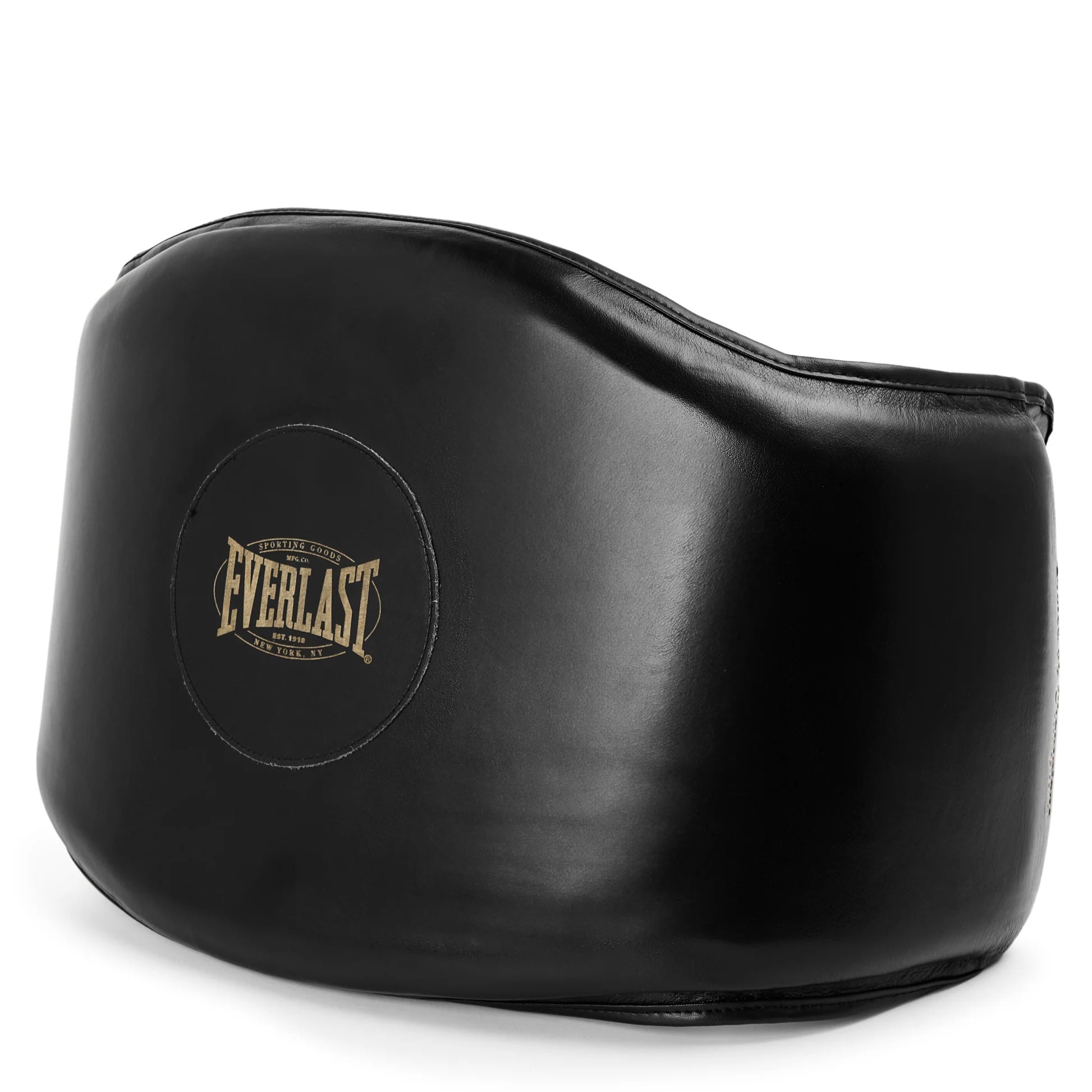 Black boxing headgear with Everlast logo on a white background